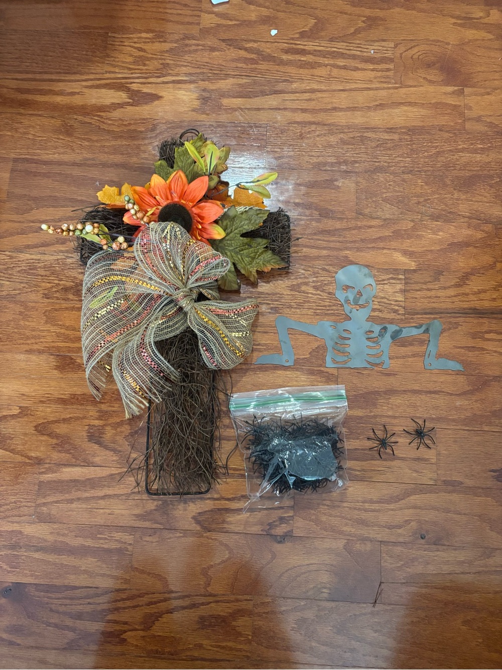 Decorative Orange Sunflower Cross Wall Accent with Ribbon Bow